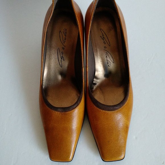 5 - 5.5 CANGO & RINALDI Italy Leather shoes low heel Y2K Ochre Yellow - Picture 9 of 13